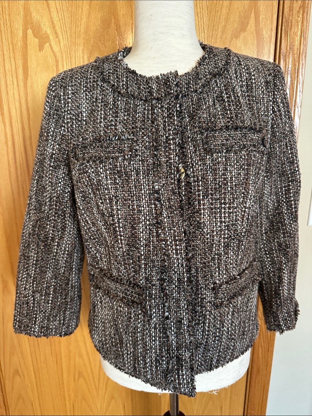 MICHAEL Michael Kors Brown & Cream Tweed Collarless Jacket